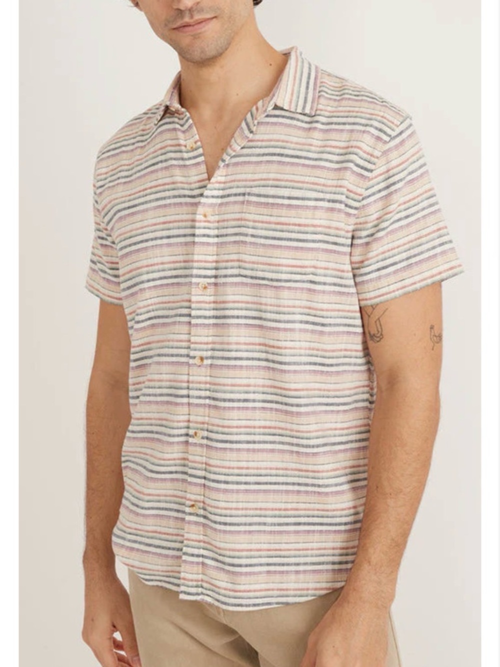 Marine Layer Short Sleeve stretch selvage shirt multi stripe small